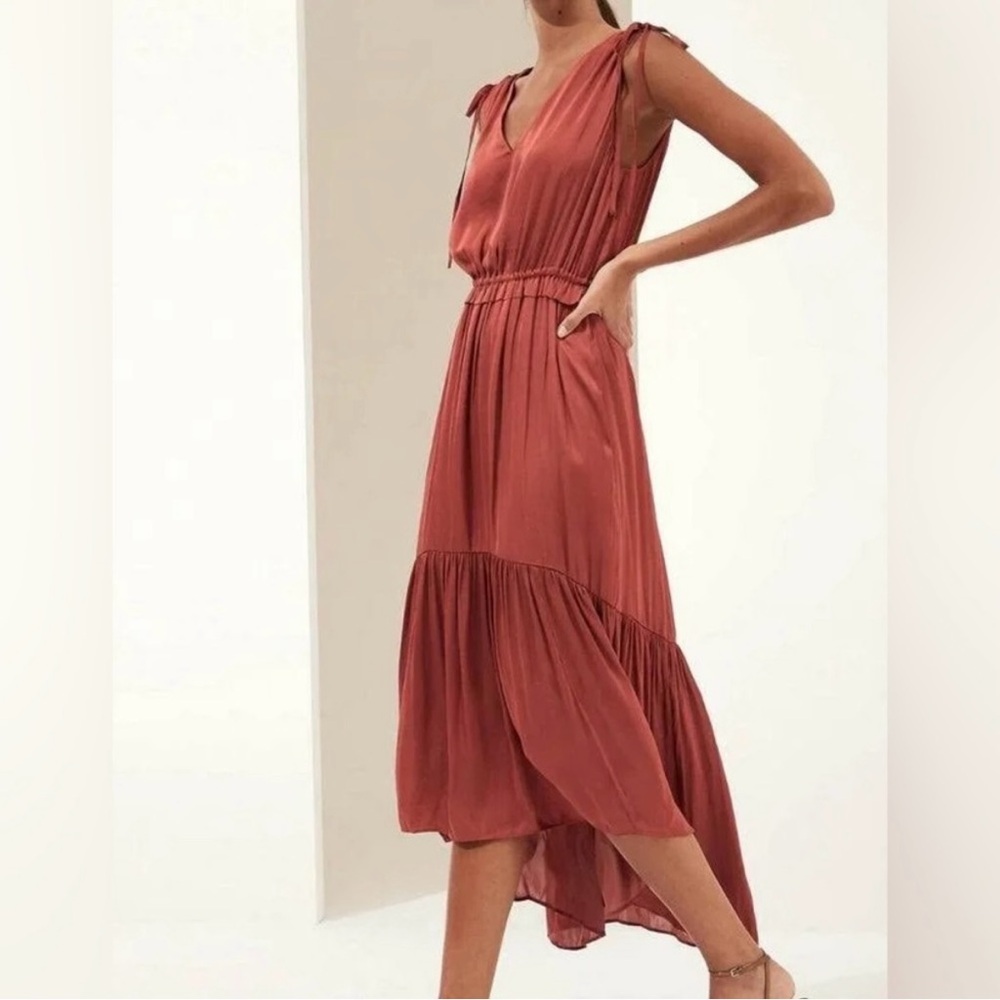 Rust Midi Dress with Shoulder Tie Details